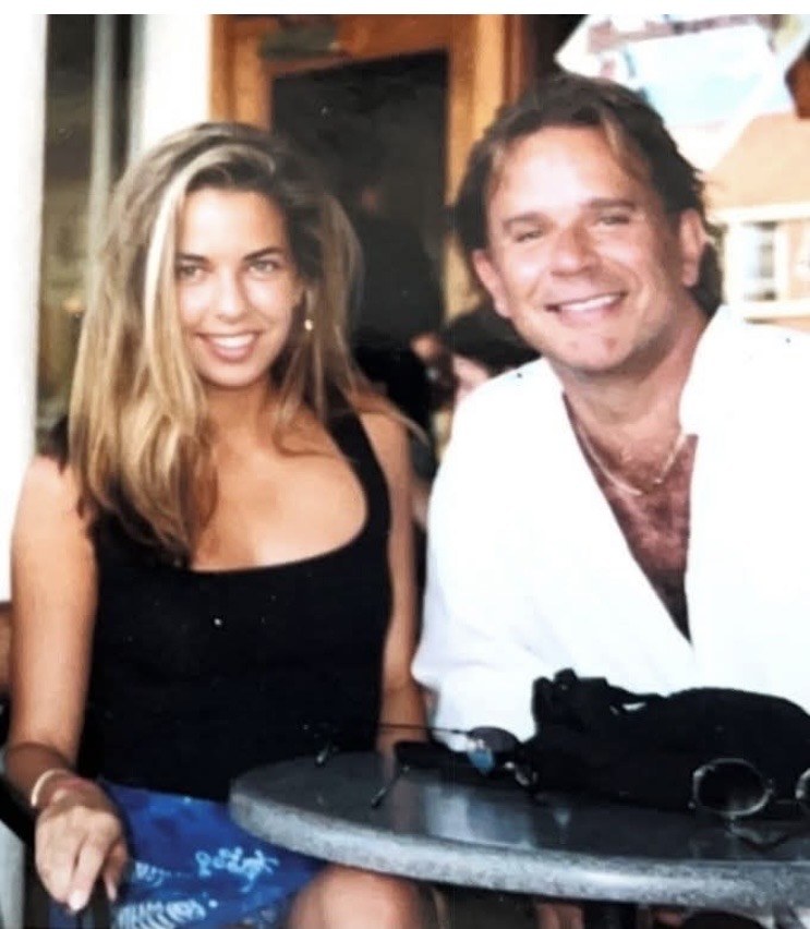Lou Christie with his daughter at a café table, Beverly Hills, 1999